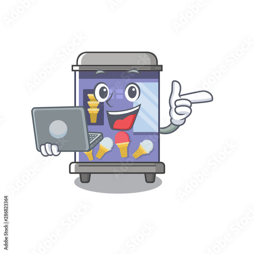 With laptop ice cream vending machine cartoon formed character