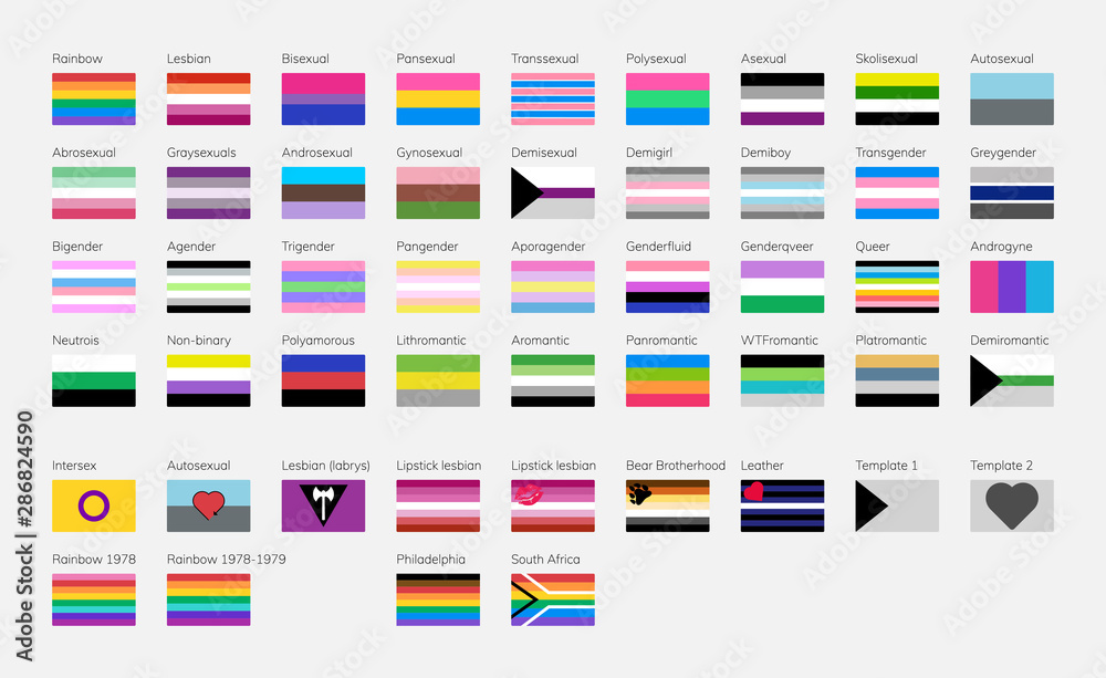 Lgbt Symbols In Flat Pride Flags List Rainbow Flag Stock Vector Adobe Stock