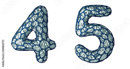Number set 4, 5 made of realistic 3d render silver shining metallic.