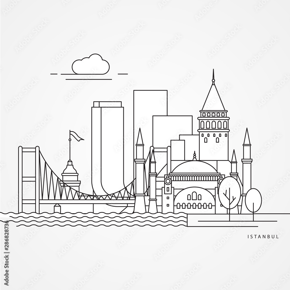 Istanbul Turkey, detailed silhouette. Trendy vector illustration, flat style. Stylish colorful landmarks. The concept for a web banner. Business icon