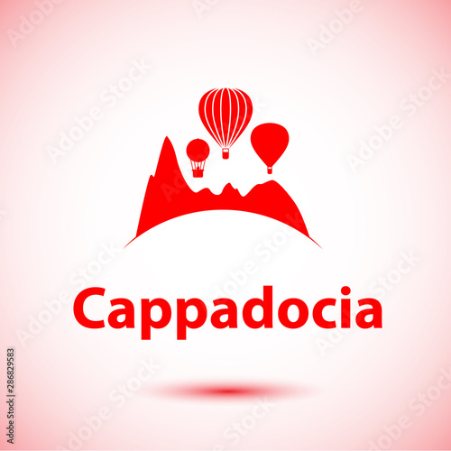 Cappadocia, Turkey detailed silhouette. Trendy vector illustration, flat style. Stylish colorful landmarks. The concept for a web banner. Business icon