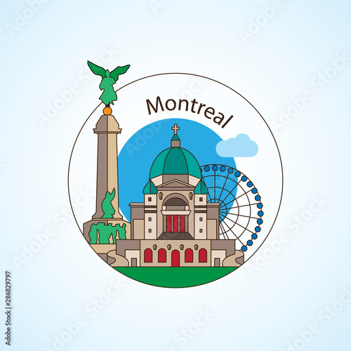 Montreal Canada detailed silhouette. Trendy vector illustration, flat style. Stylish colorful landmarks. The concept for a web banner. St Joseph Oratory