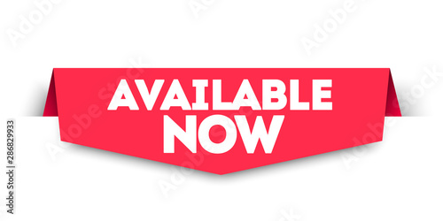 Modern Red Flat Available Now Banner Tag. Vector Web Element.