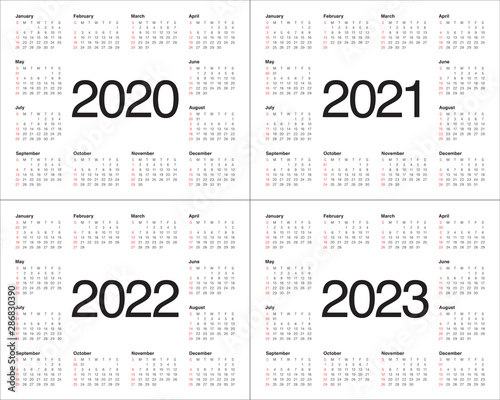 Year 2020 2021 2022 2023 calendar vector design template