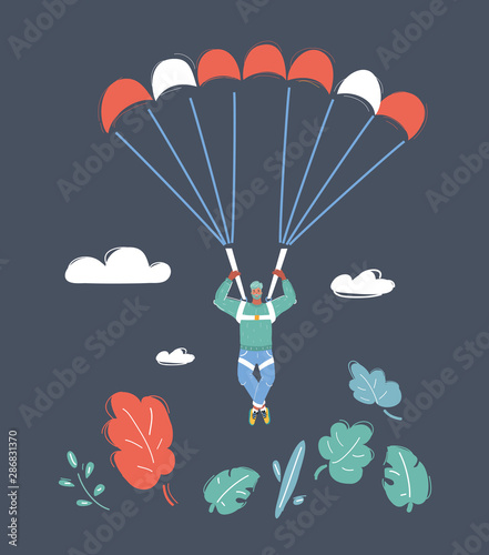 Male skydiver flying with a parachute.