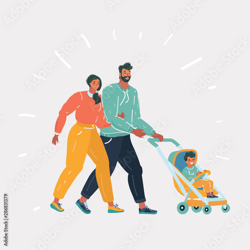 Man and woman with baby in stroller