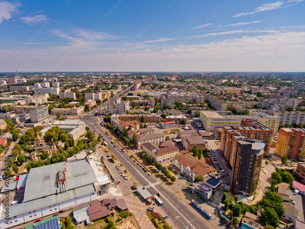 The city center of Vinnytsia, Ukraine. Aerial view.