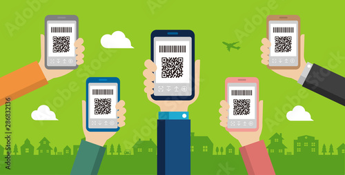 QR code payment, smartphone payment vector banner illustration