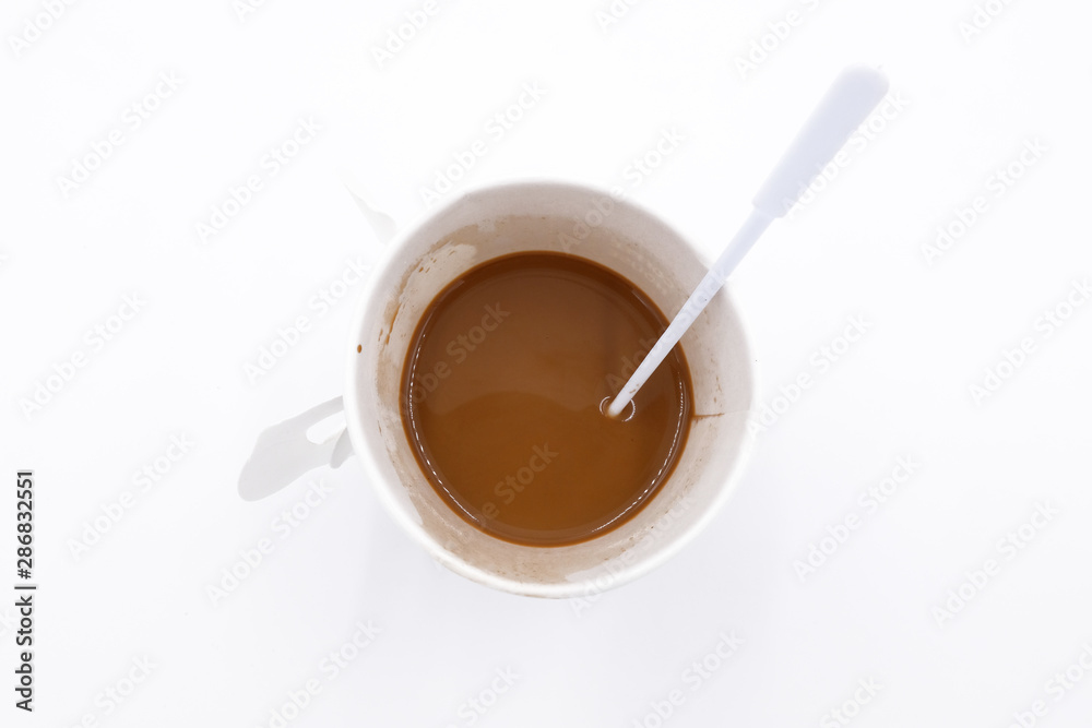 Top view of a paper cup of coffee on white background Top view of a paper cup of coffee on white background