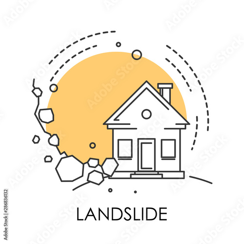 Natural disaster, landslide isolated icon, stones fall from rock