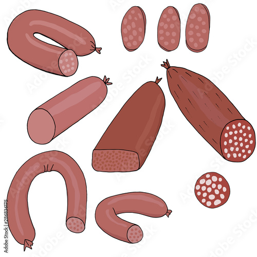Meat food sausages set vector illustration