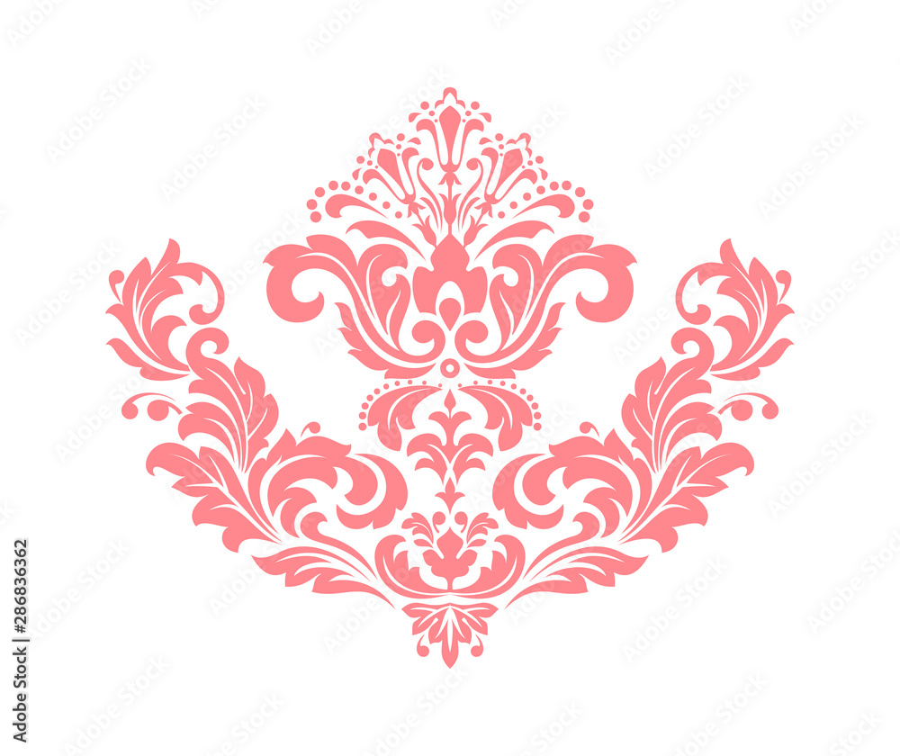 Damask graphic ornament. Floral design element. Pink vector pattern Damask graphic ornament. Floral design element. Pink vector pattern