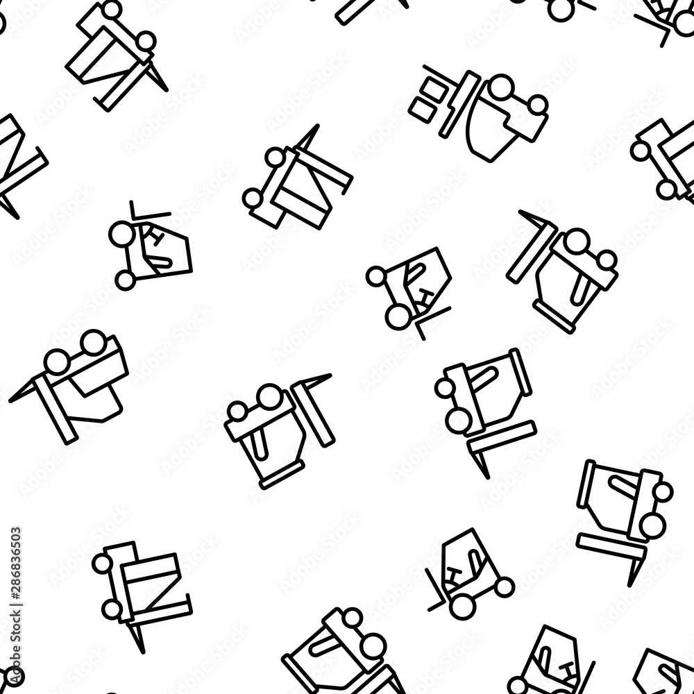 Forklift, Lift Truck Vector Seamless Pattern Thin Line Illustration
