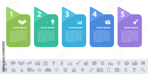 Business infographic design template with 5 steps or options using for process diagram, workflow layout, flow chart, infograph and banner