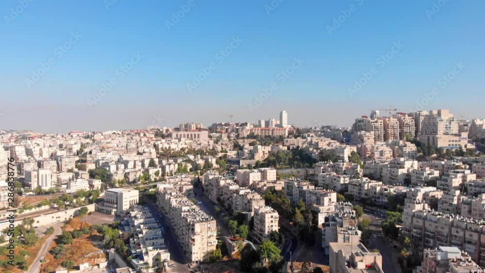 Jerusalem Center Aerial View Drone shot over center of Jerusalem Israel Jerusalem Center Aerial View Drone shot over center of Jerusalem Israel