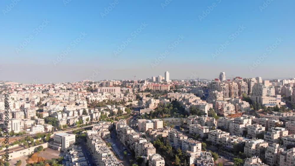 Jerusalem Center Aerial View Drone shot over center of Jerusalem Israel Jerusalem Center Aerial View Drone shot over center of Jerusalem Israel