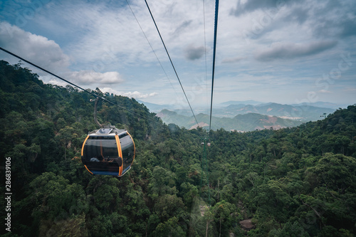 Cable Car way to mountain Fatasyl park, Ba na hill, Vietnam. photo