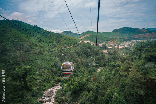 Cable Car way to mountain Fatasyl park, Ba na hill, Vietnam. photo
