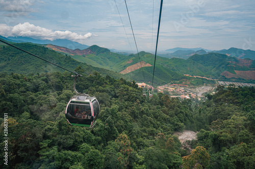 Cable Car way to mountain Fatasyl park, Ba na hill, Vietnam. photo