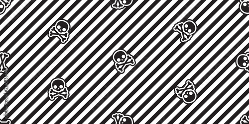 skull pirate crossbones seamless pattern Halloween stripes vector scarf isolated tile background repeat wallpaper symbol bone ghost cartoon doodle illustration design