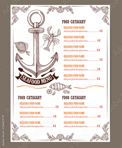 seafood restaurant menu template design