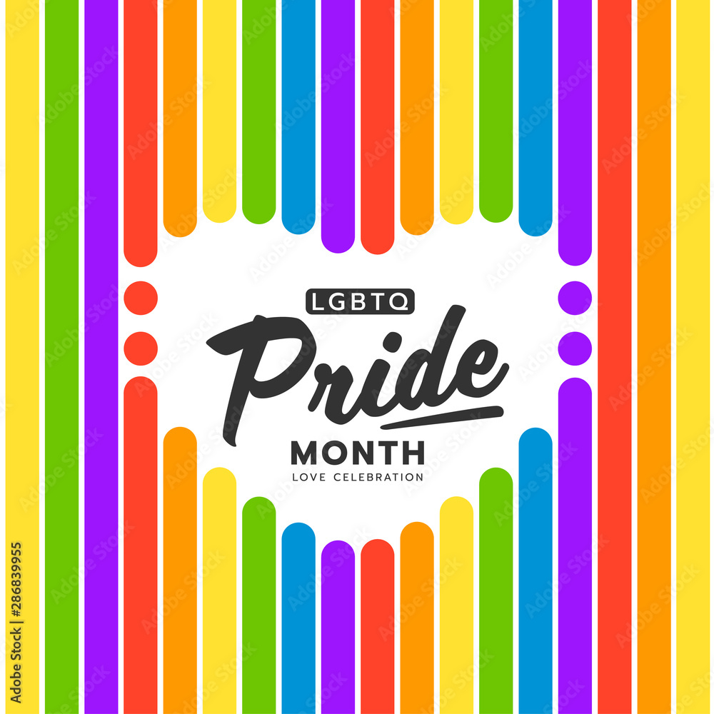 LGBTQ pride month banner text on abstract rainbow vertical line with ...