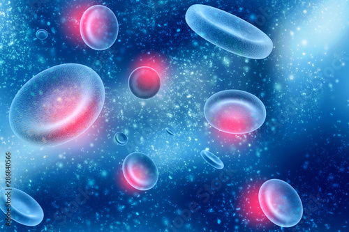 3d rendering red streaming blood cells background. photo