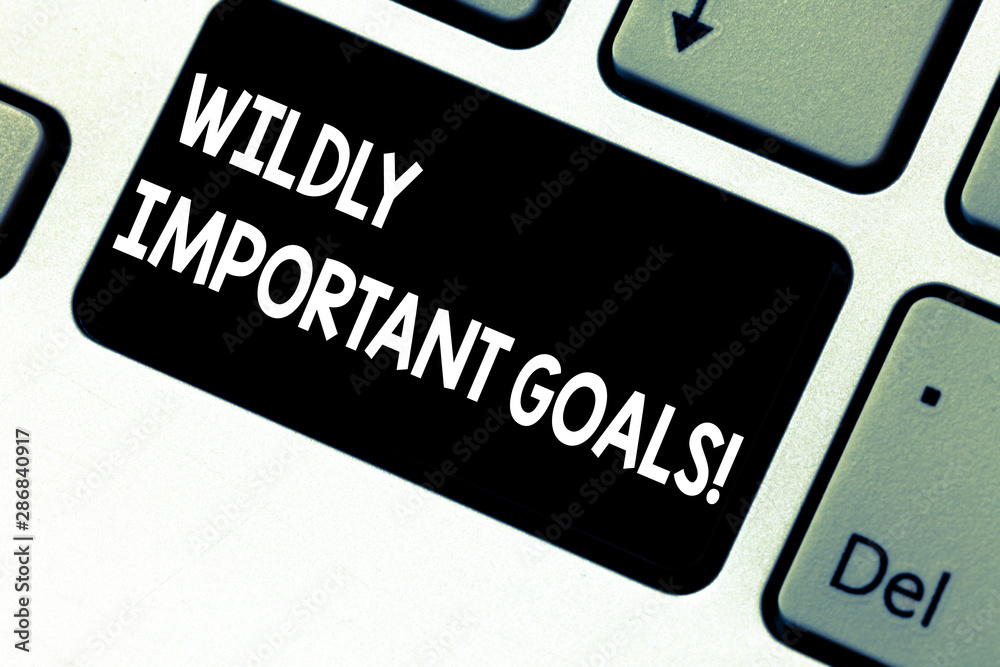 Obraz premium Conceptual hand writing showing Wildly Important Goals. Business photo showcasing most important objective that needs special attention Keyboard key Intention to create computer message idea