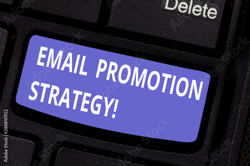 Word writing text Email Promotion Strategy. Business concept for Giving discounts or added gift to attract customer Keyboard key Intention to create computer message pressing keypad idea