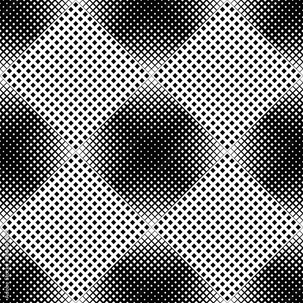 Black and white diagonal square pattern background - monochrome abstract vector graphic
