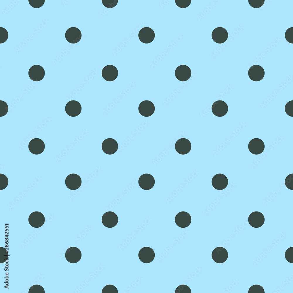 Seamless teal blue polka dot background with dark blue dots.