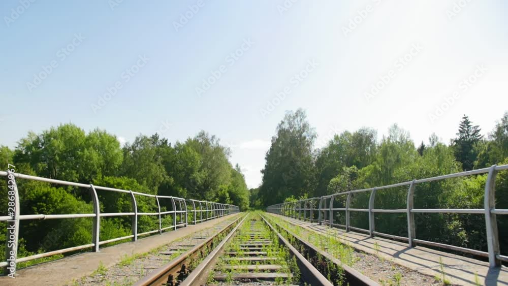 The abandoned railway bridge in summer. Full shot. The abandoned railway bridge in summer. Full shot.