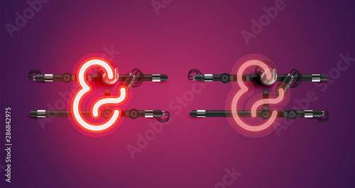 Realistic glowing red neon charcter on and off