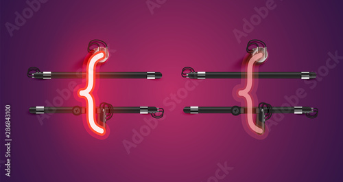 Realistic glowing red neon charcter on and off