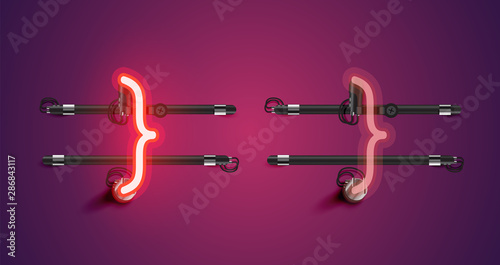 Realistic glowing red neon charcter on and off