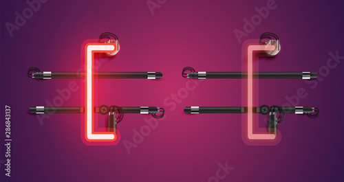 Realistic glowing red neon charcter on and off