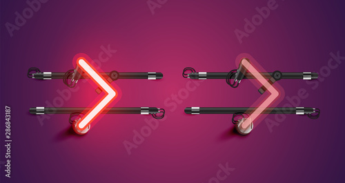 Realistic glowing red neon charcter on and off