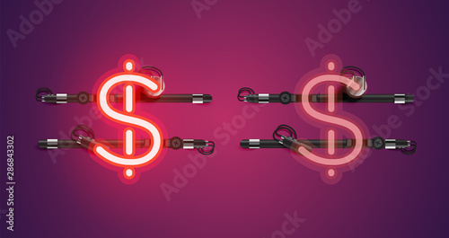 Realistic glowing red neon charcter on and off