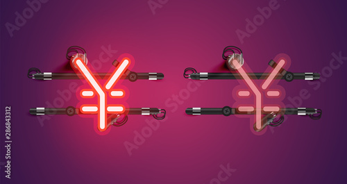 Realistic glowing red neon charcter on and off