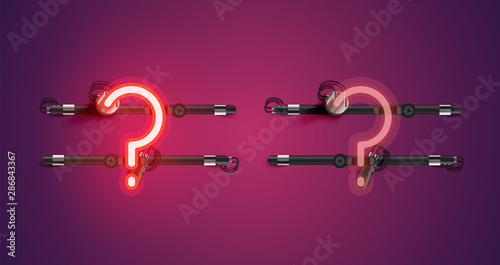 Realistic glowing red neon charcter on and off