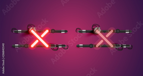 Realistic glowing red neon charcter on and off