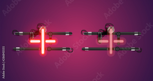 Realistic glowing red neon charcter on and off