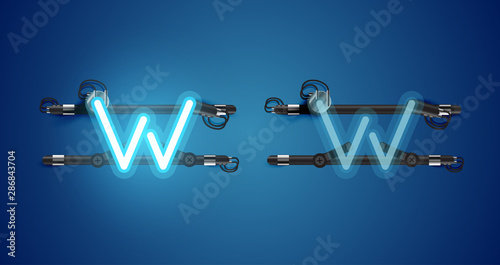 Realistic glowing blue neon charcter on and off