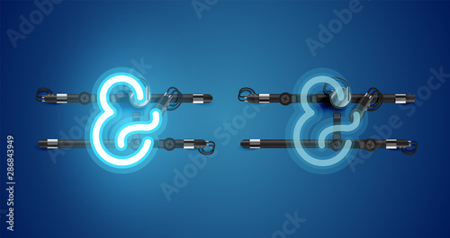 Realistic glowing blue neon charcter on and off