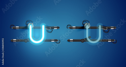 Realistic glowing blue neon charcter on and off