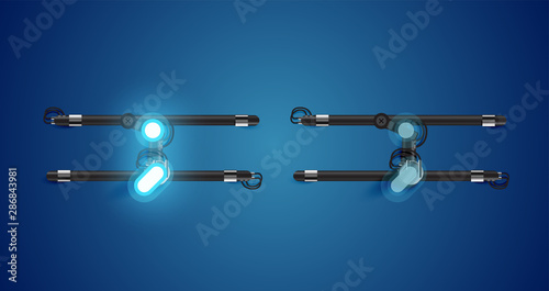 Realistic glowing blue neon charcter on and off