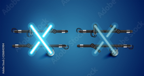 Realistic glowing blue neon charcter on and off