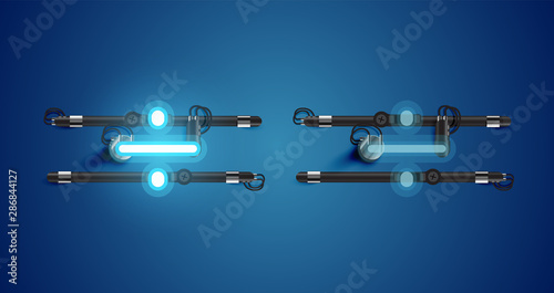 Realistic glowing blue neon charcter on and off