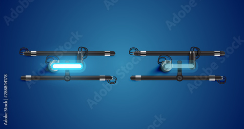Realistic glowing blue neon charcter on and off