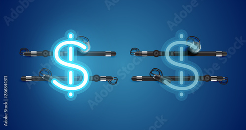 Realistic glowing blue neon charcter on and off